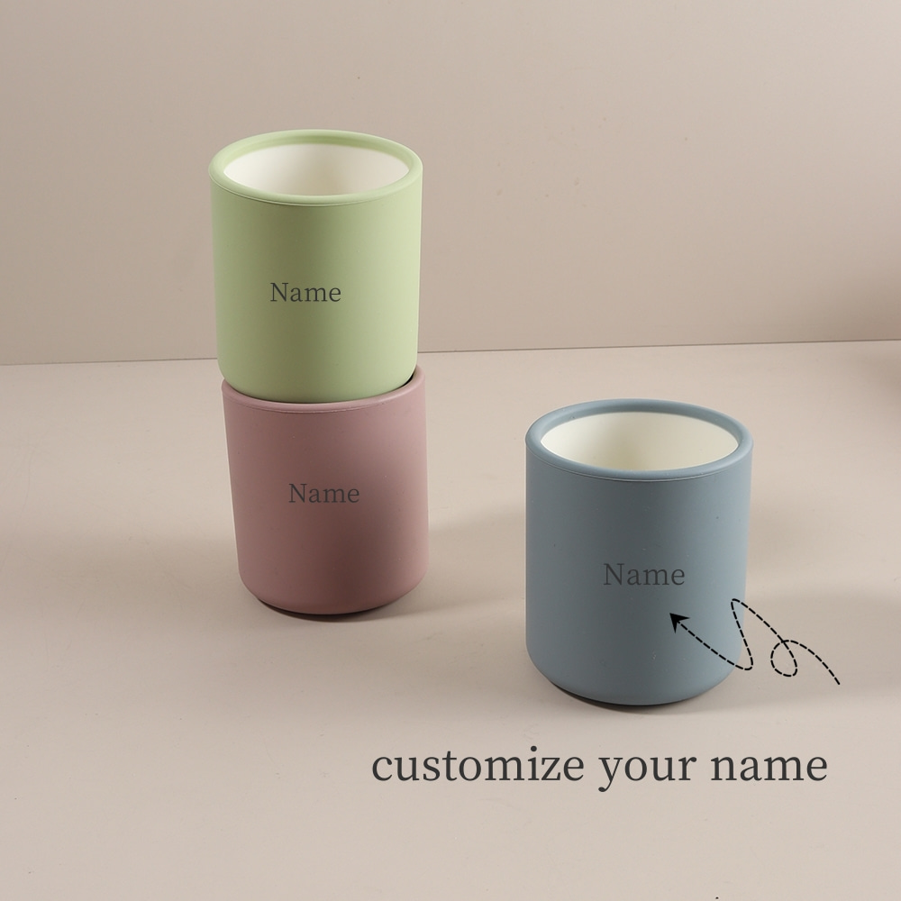 Baby Food Utensils - パーソナライズされたカスタム名入りベビーシリコン製トレーニングカップ シンプルなカラーブロックウォーターカップ
