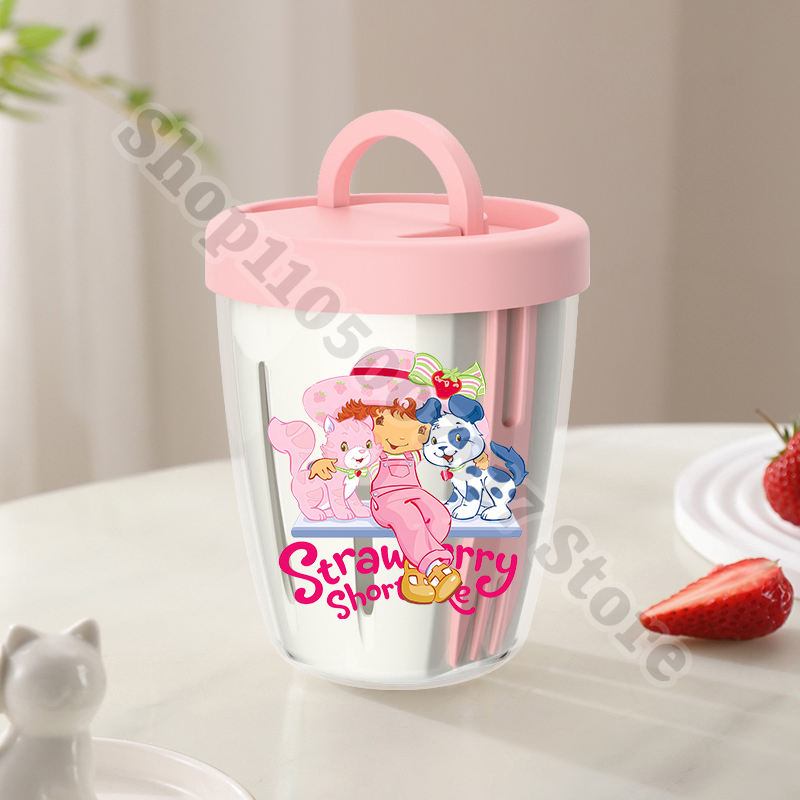 Baby Food Yogurt - 子供用携帯プラスチックサラダカップ、ストロベリーショートケーキ、女の子用食品フルーツ容器、子供用漫画柄穀物オートミールヨーグルト朝食カップ