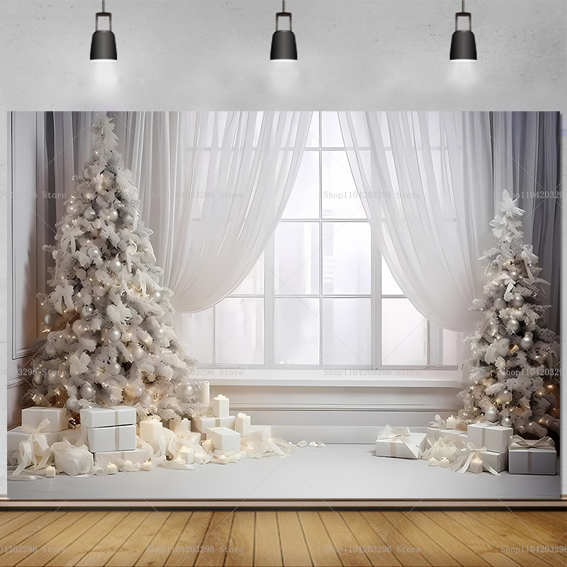 Baby Xmas Food - ホワイトメリークリスマス背景幕クリスマスツリーインテリア暖炉冬クリスマス家族パーティー赤ちゃんポートレート写真撮影背景