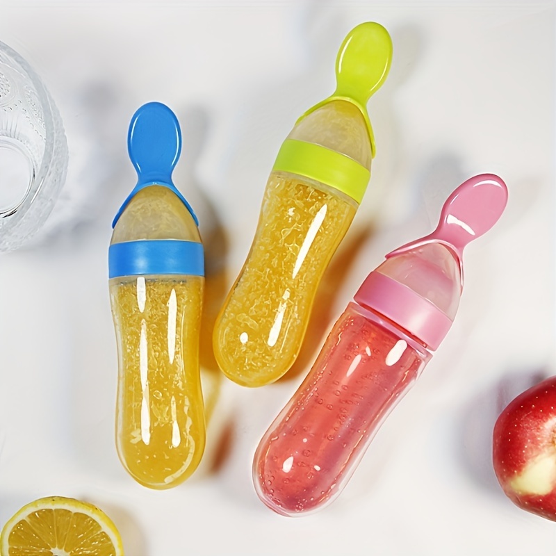 Baby Food Utensils - ベビー用シリコン製哺乳瓶、スプーン付き、3オンスの食品分配スプーン、食品絞り出しスプーン、男の子と女の子の幼児に適しています