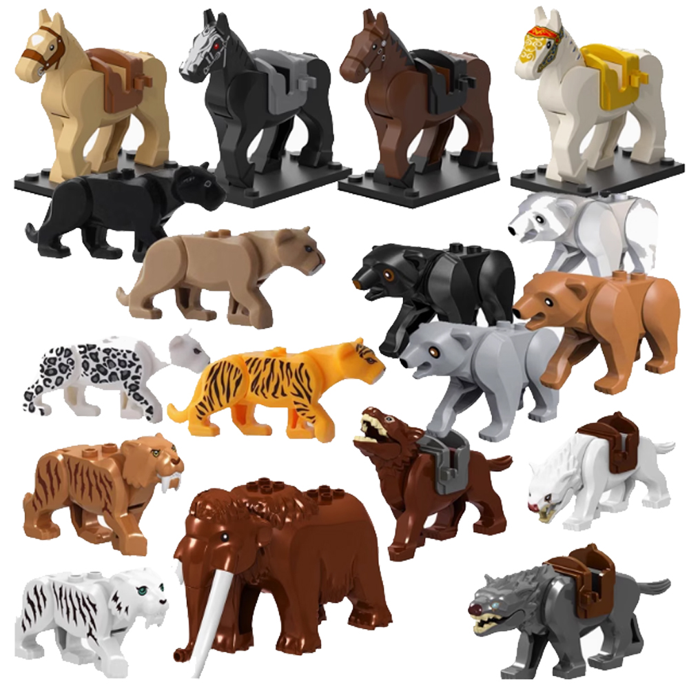 Lego Set Creator - MOC 都市動物ビルディングブロックヤギ象クマワニトカゲ虎ヒョウパンダ戦争馬セット知育玩具ギフト QT013