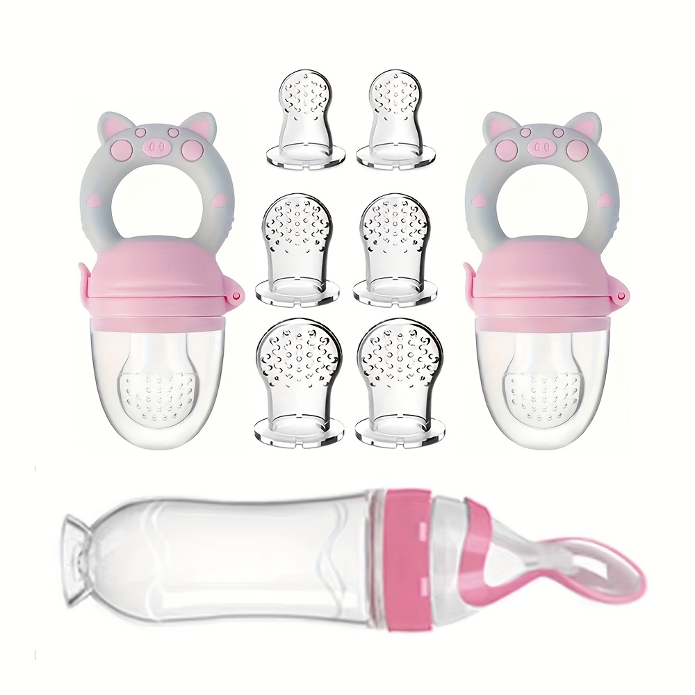 Baby Food Utensils - 9 個の給餌カトラリー: 米シリアル用のスプーンと吸盤付きシリコン哺乳瓶 1 個、果物野菜フィーダー 2