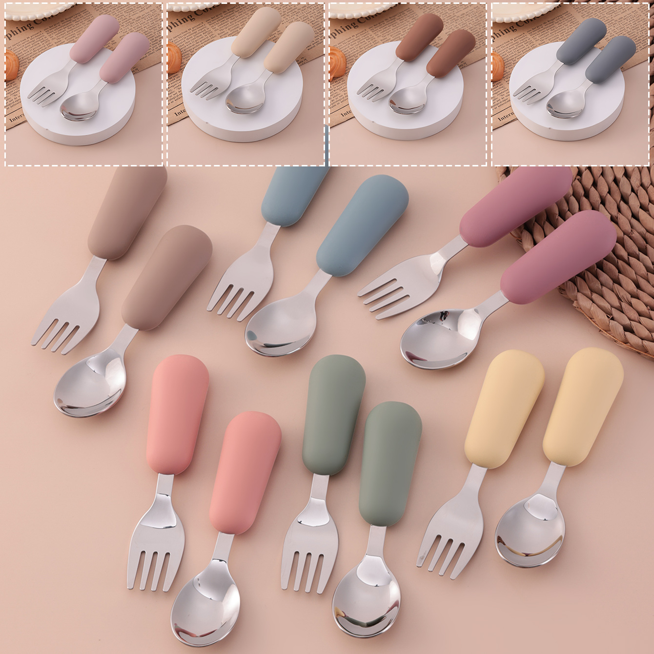 カラーキッズ 2ピース ステンレス製フォークスプーン ベビー - Baby Food Utensils のレビューと価格