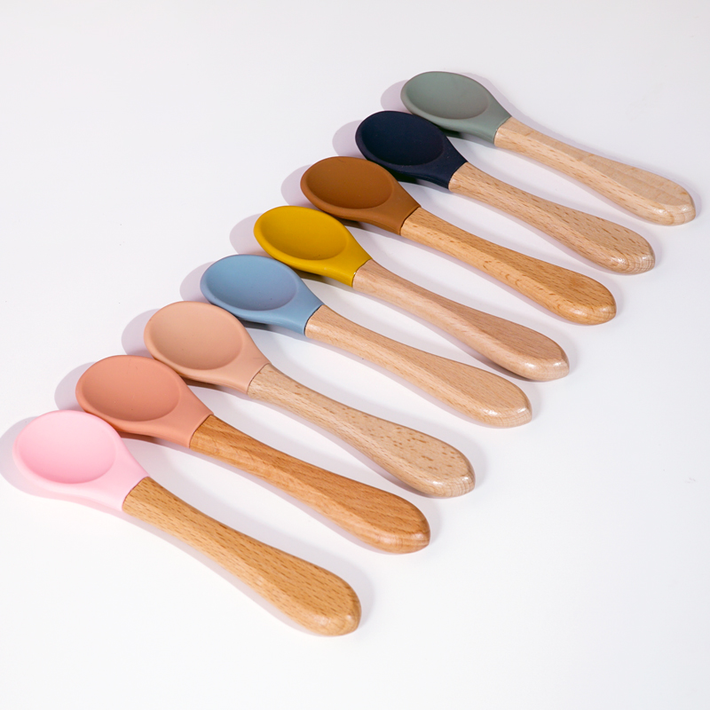 給餌木製ハンドルシリコーンスプーンベビー用品食べる土壌食品子 - Baby Food Utensils のレビューと価格