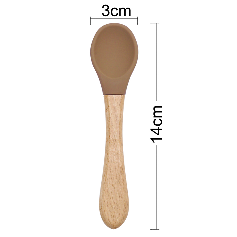 給餌木製ハンドルシリコーンスプーンベビー用品食べる土壌食品子 - Baby Food Utensils のレビューと価格